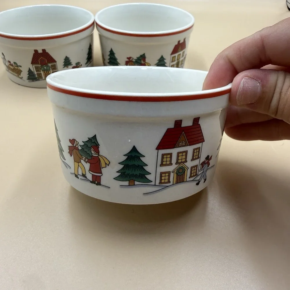 Joy of Christmas 3-Piece Ceramic Ramekin Set 1989 Jamestown China Vintage Retro